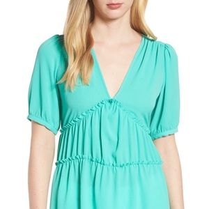Michael Kors Aqua Double Frill Blouse Medium NWT